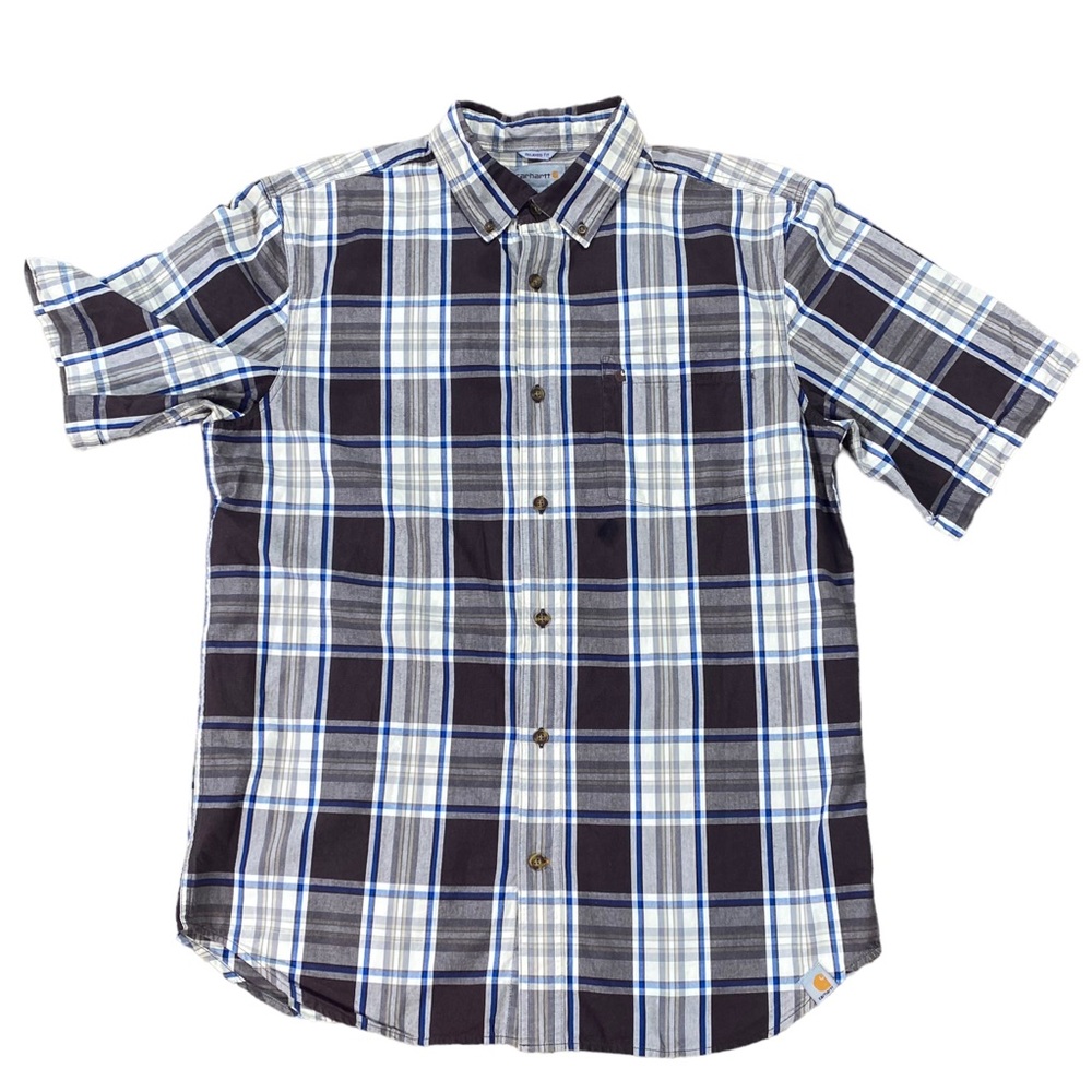 Men’s Carhartt short sleeve plaid button front shirt size L